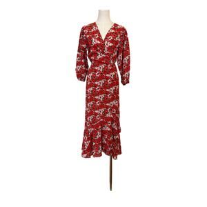 Rixo London Red Floral Cotton Wrap Dress Lightweight - Medium